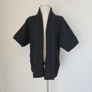 Aran Crafts Ireland Merino Wool Chunky Cable Knit Short Sleeve Open Cardigan